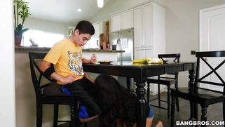 19yo Maya Bijou sucks Juan's hard prick under the table