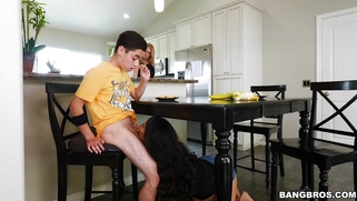 19yo Maya Bijou sucks Juan's hard prick under the table