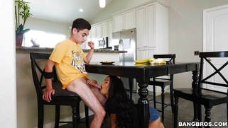 19yo Maya Bijou sucks Juan's hard prick under the table