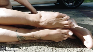 Asian Rina Ellis getting her twat banged on the road