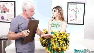 Cheerleader Julia James in Green & Yellow Uniform Gets Her Bare Breasts [censored]