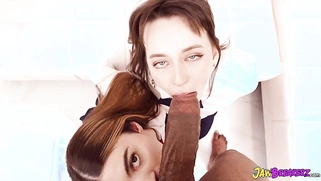 Lana & Julia Double-Suck Monster BBC on White Couch