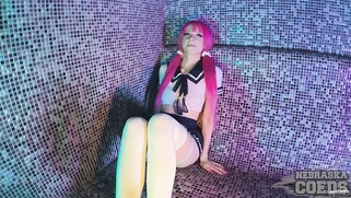 Pink Hair Babe Masturbates with Dildo