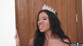 Nervous ebony bride showing her skills