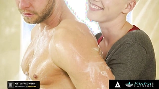 NURU MASSAGE - Busty Masseuse Gets Smashed By Her Soccer Coach To Keep Her Dirty Secret