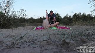 Blonde Beach Orgasm at Sunset