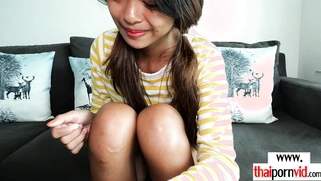 Excited Thai teen gets a big white cock
