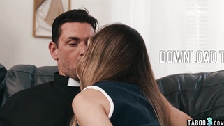 Distressed MILF riding on a priests dick