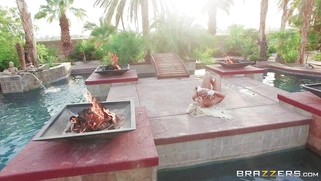 Bridgette B demonstrates her hot body and big juggs outdoors