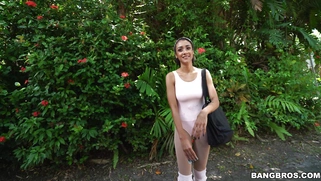 Ariana Aimes shows her tits on the street for money