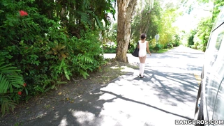 Ariana Aimes shows her tits on the street for money