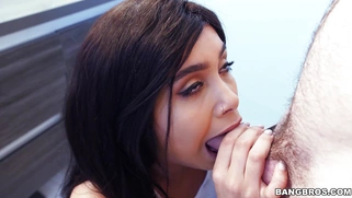 Aaliyah Hadid gives nice slobbery blowjob to the lucky prick