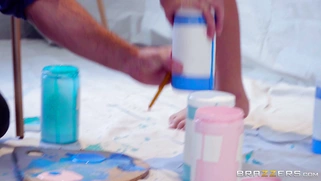 Blonde Bailey Brooke posing for the painter Kyle Mason