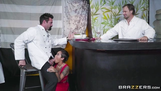 Asian hottie Honey Gold gives blowjob to Charles Dera