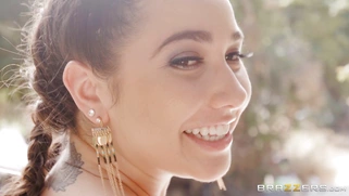 Busty Jojo Kiss and Karlee Grey play with each other outdoor