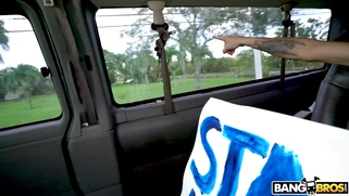 Shae Celestine shows off her tits in the bus for cash