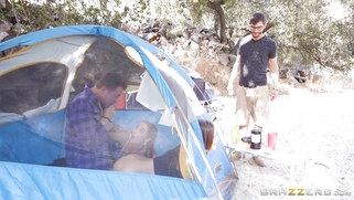 Jojo Kiss and Karlee Grey have threesome fun in the tent