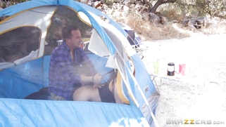 Jojo Kiss and Karlee Grey have threesome fun in the tent