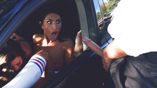August Ames and Eva Lovia invited Keiran for the 3way fuckfest