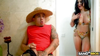 Valerie Kay caught Bruno jerking off and started sucking him