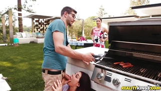 Skyla Novea sucks BF's cock and her mom is none the wiser