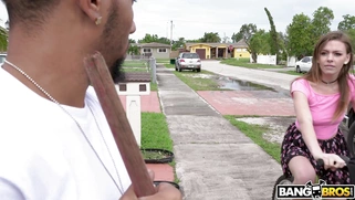 19yo Alex Blake rides the bike and flashes her ass