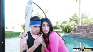 Makayla Cox pulled down Juan's pants and took his cock in her mouth