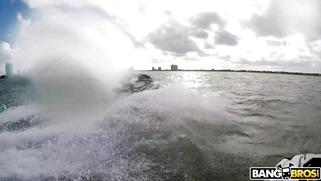 Kelsi Monroe rides the jet ski and shows off her amazing ass