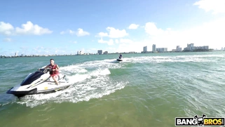 Kelsi Monroe rides the jet ski and shows off her amazing ass