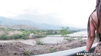 Hitchhiking whore Sandra showing her big ass roadside