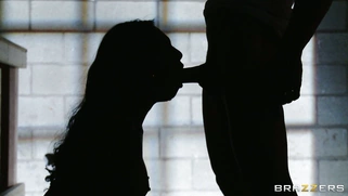 Asa Akira drops to her knees and starts sucking him off