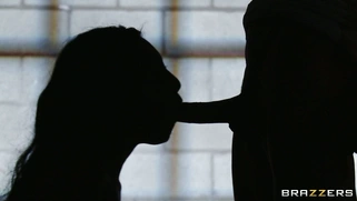 Asa Akira drops to her knees and starts sucking him off