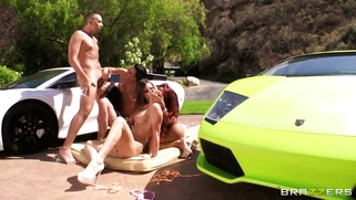 Kirsten Price, Madison Ivy, Monique Alexander and Rachel Starr sucking one dick