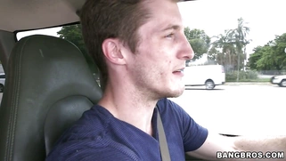 Tasha Reign shows off her big pair of tits in the backseat