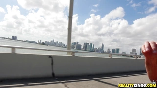 Ashley Adams and Jenna J Foxx suck Charles Dera in the moving car