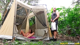 Ashley Adams playing with her pussy in the tent