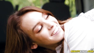 Charity Crawford leaned on the van and got fucked from behind