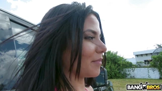 Rose Monroe sexually is eating ice cream outdoor