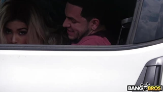 Teen Aaliyah Hadid guzzling the cock outdoors