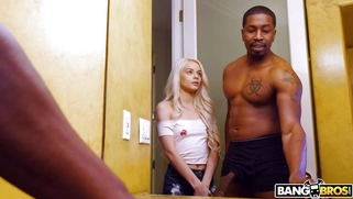 Elsa Jean is sucking the huge black shaft