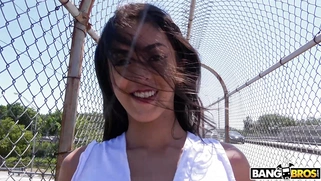 Sophia Leone flashes her nice natural boobs outdoors