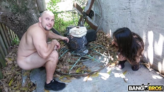 Sophia Leone is sucking the hard rod outdoors