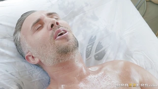 Elsa Jean orally pleasures Keiran Lee on the table