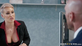 Boss Ryan Keely gets pussy dildoed and licked on the desk