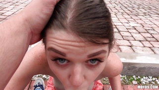 Anastasia Rose guzzles the cock outdoors in POV