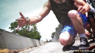 Keisha Grey pops out her big tits and skates with her buddies