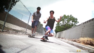 Keisha Grey pops out her big tits and skates with her buddies