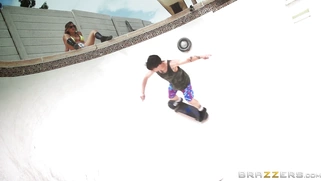 Keisha Grey pops out her big tits and skates with her buddies