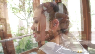 London Keyes stiffens huge dick with a sloppy blowjob