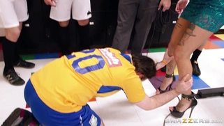 Bonnie Rotten jerking off two cocks while she deepthroats the last